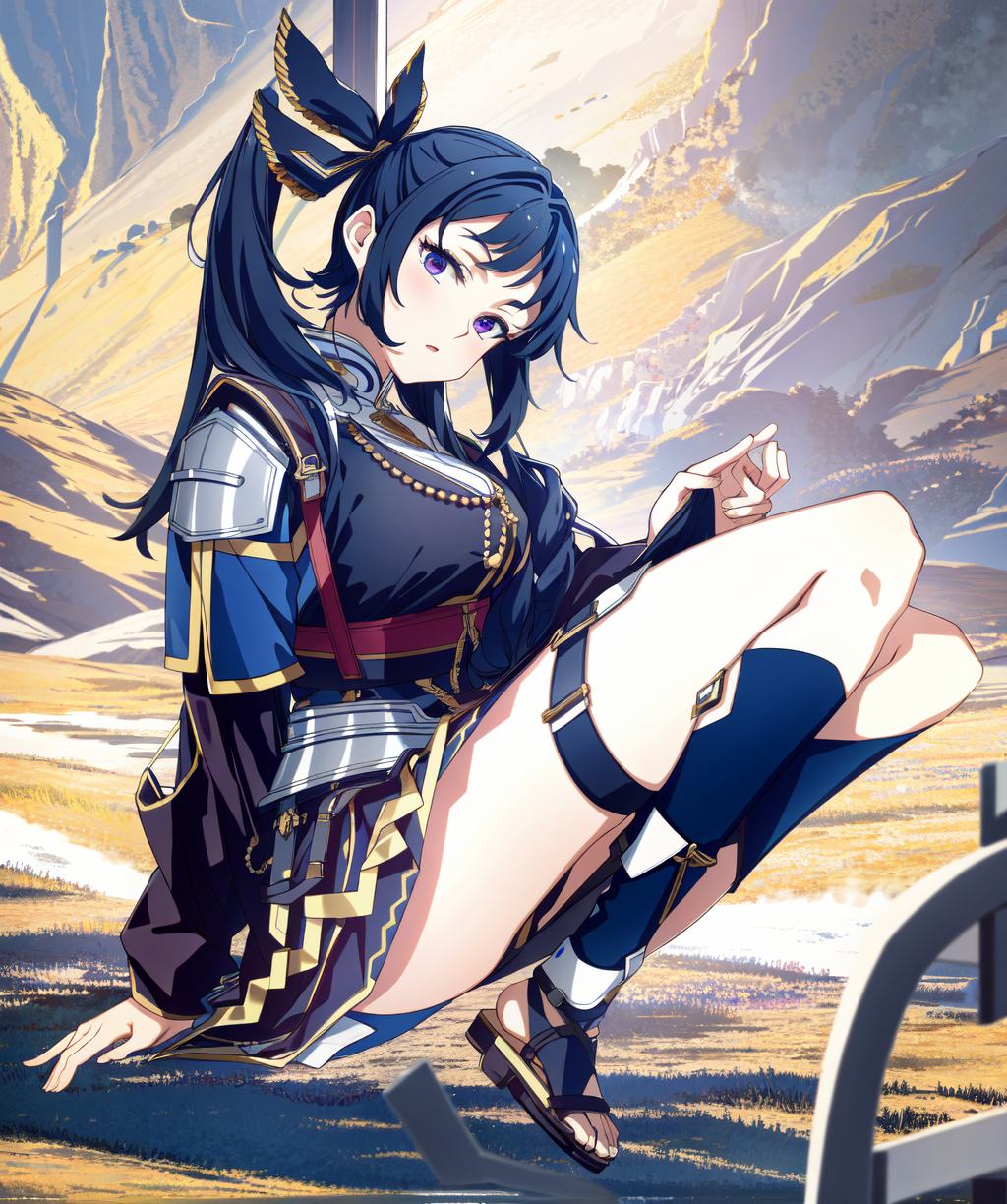 8k, masterpiece, solo, closeup,  1girl, fully clothed, beautiful, voluptuous, one knee, wearing armor and garter belt and sandal-20231018172452.png